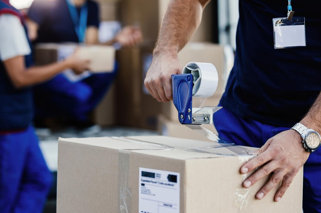 closeup-delivery-man-closing-carboard-box-with-tape-while-preparing-packages-shipment_637285-2244